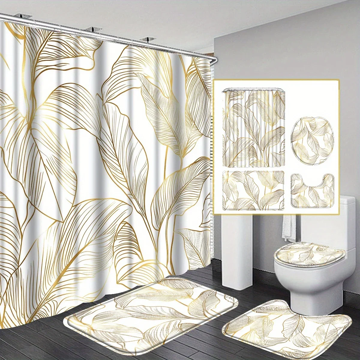 

Набор из 4 предметов для ванной комнаты, набор занавесок для душа с платиновыми тропическими листьями, банановый лист, пальма, набор для ванной комнаты с крючками