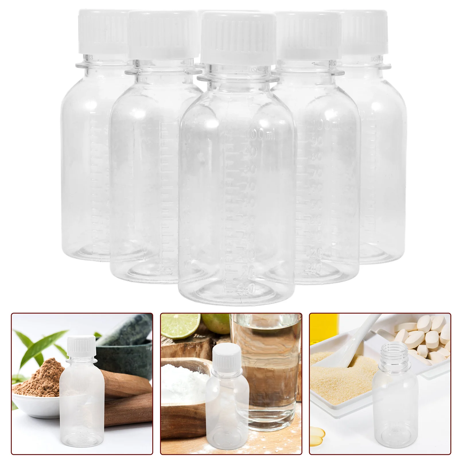 6 Pcs Powder Container Pill Jar Travel Medicine Organizer Dispenser Bottle with Cap Transparent Storage