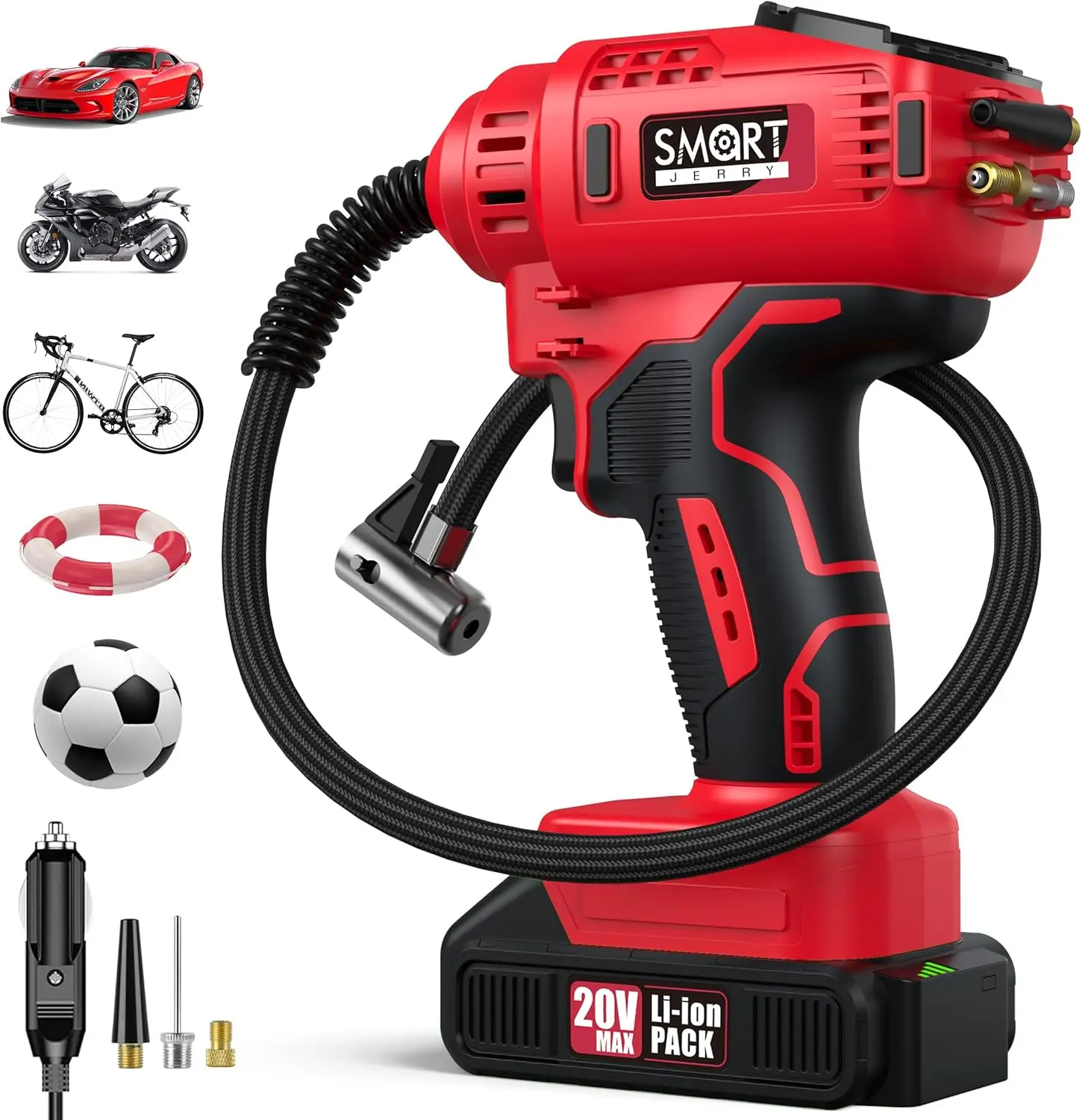 

Portable Air Compressor 20V/12V Dual-Power Cordless Pump 150 PSI Auto-Stop for Cars Motorcycles Bikes