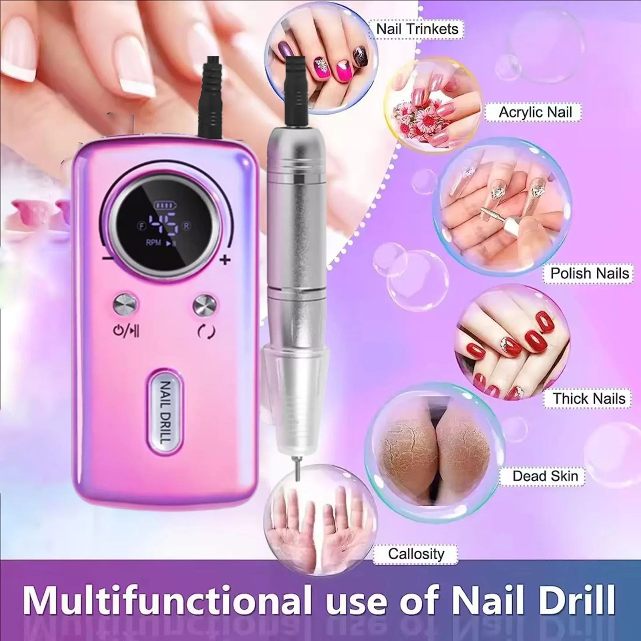 

Wireless Nail Drill Set with Rechargeable USBCharging Portable Electric Nail File with Adjustable Speed for Manicure& Pedicure