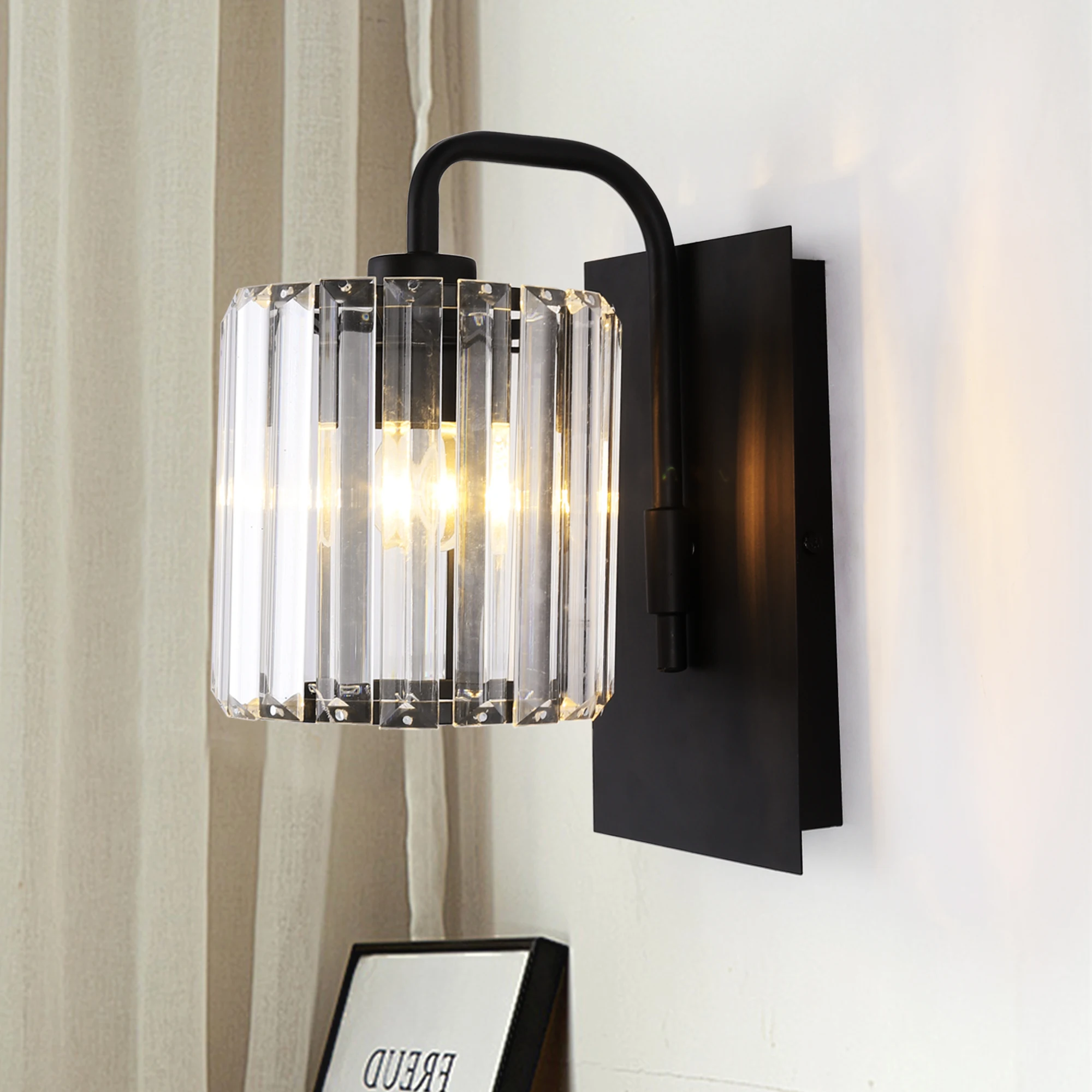 

Plug in Sconce, Square Crystal Wall Sconces Black Plug in Wall Sconces Glass Modern Crystal Sconce Wall Mounted Light