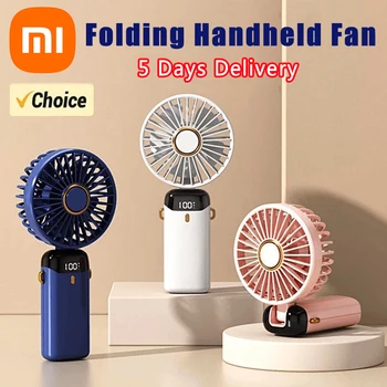 샤오미 USB 휴대용 미니 선풍기, 접이식 휴대용 목 걸이식 선풍기, 5 단 충전식 선풍기, 전화 스탠드 및 디스플레이 화면 포함 