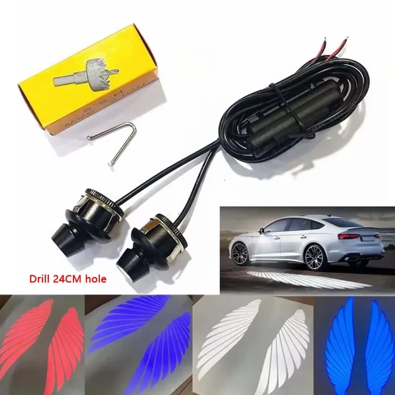 2Pcs Car Angel Wings Light Carpet Projection Welcome Lamp Rearview Mirror Exterior LED Decoration Lights Universal Parts