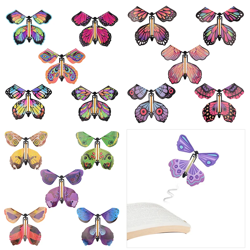 5pcs Magic Clockwork Flying Butterfly Surprise Box Explosive Box In Book Rubber Band Driven Magic Fairy Surprise Gift