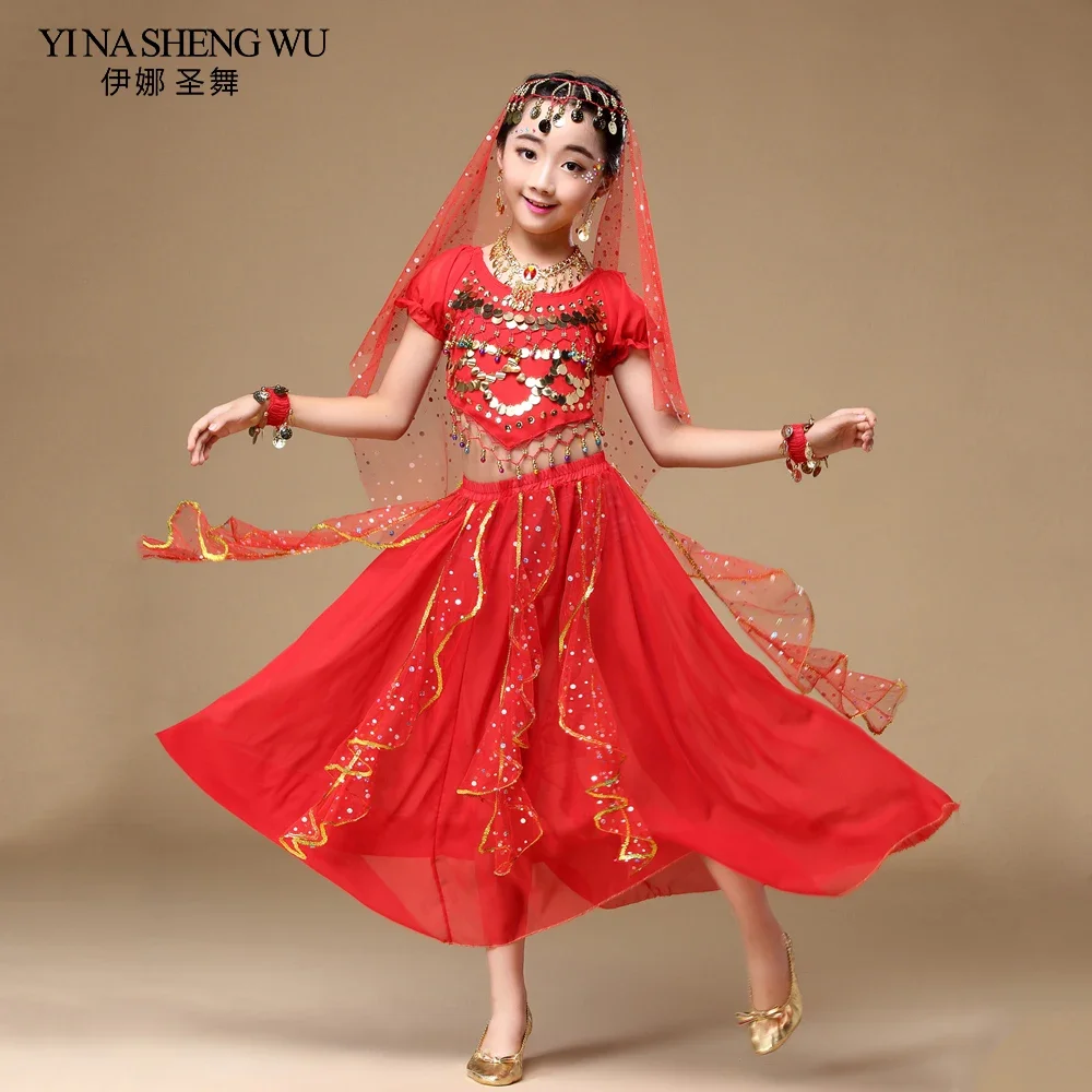 6 pz/set Costumi di Danza Del Ventre Orientale Per Bambini Set di Danza Del Ventre Ragazze Bollywood Indiano Pratica Vestiti di Prestazione H017