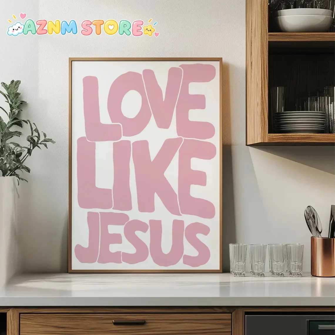 1pc Love Like Jesus Christian Wall Art Print - Modern Vertical Pink Religious Quote Poster, Jesus Christ Teaching Canvas Pain
