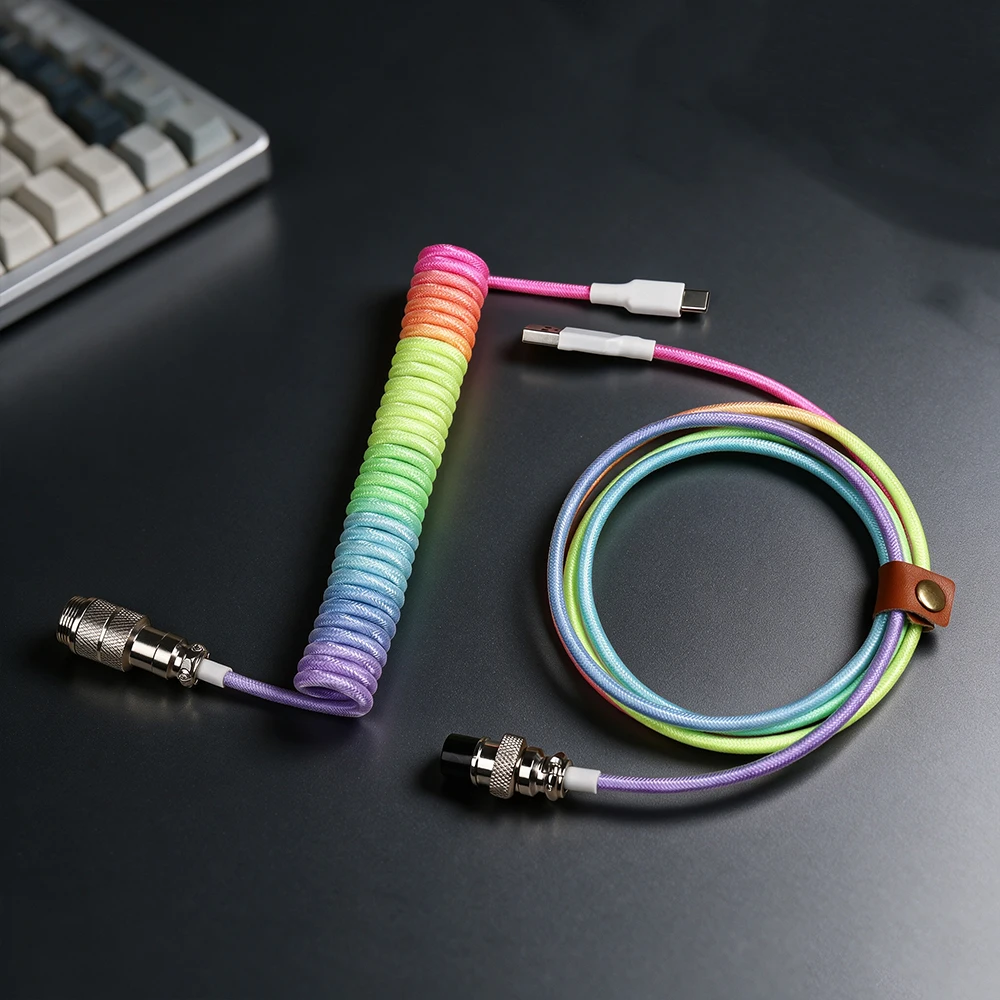 Detachable Metal Aviator Double Sleeved Wire Coiled Keyboard Cable Type C To USB-A Mechanical Keyboard Cable for Gaming Keyboard