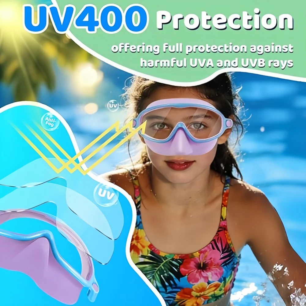 Kids Swimming Goggles with Nose Cover Wide View Diving Mask Anti-Fog UV Protection No Leak for Toddlers Aged 3-15 view 6