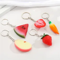 1Pcs Straberry Apple Fruit Pendant Key Chains For Friend Gift Unique Creative Simulation Watermelon Carrot Bag Car Box Key Ring