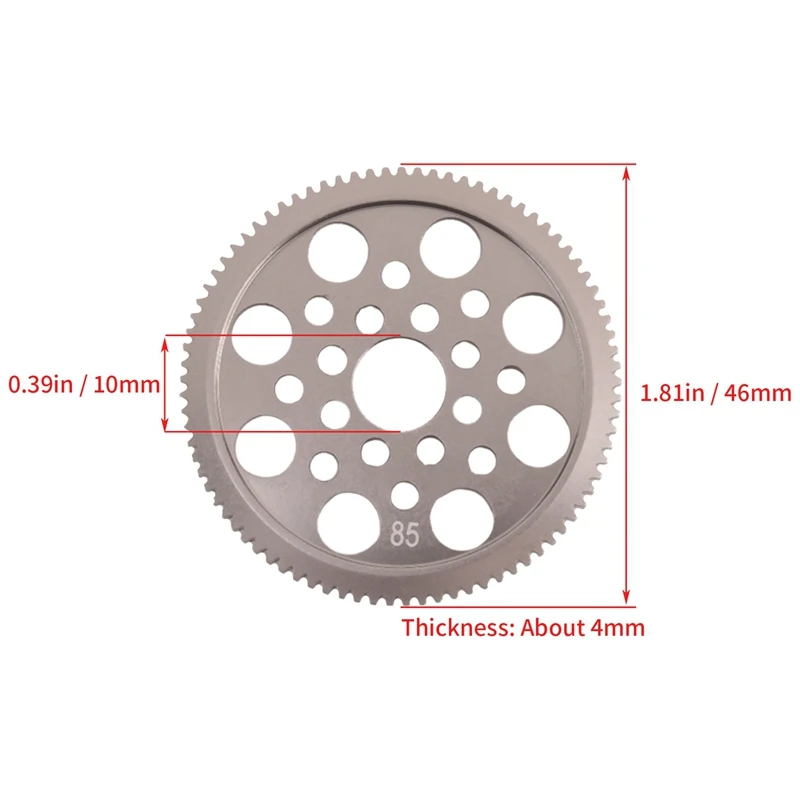 Flat Sports Car Gear Motor Gear, 1:10 Car Model Peças Acessórios, 85T, 48DP