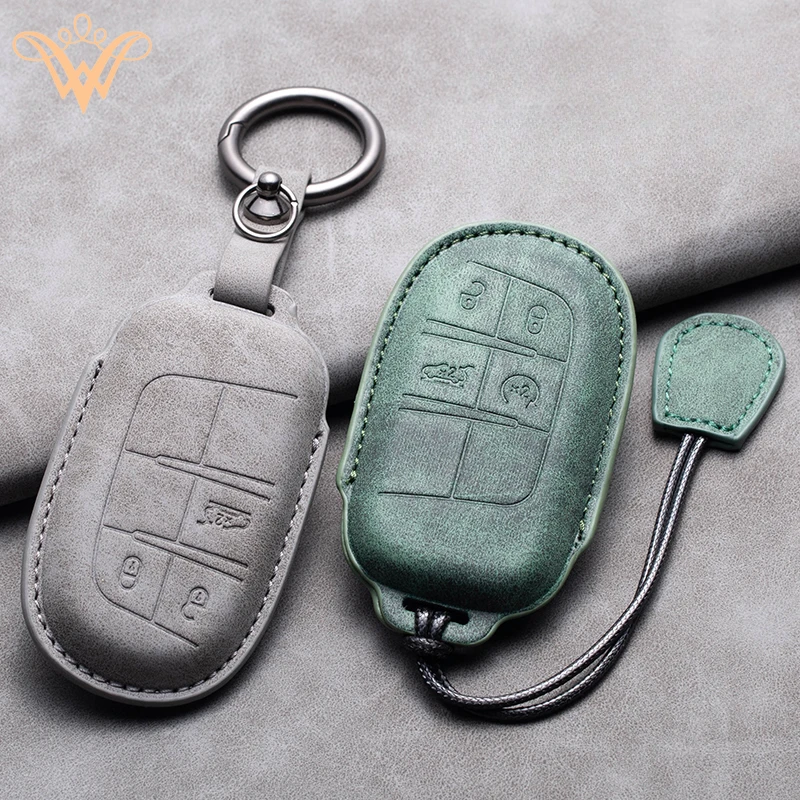 

Leather Car Remote Key Case Cover For Jeep Renegade Compass Grand Cherokee Chrysler 300C Wrangler Dodge Keychain Accessories