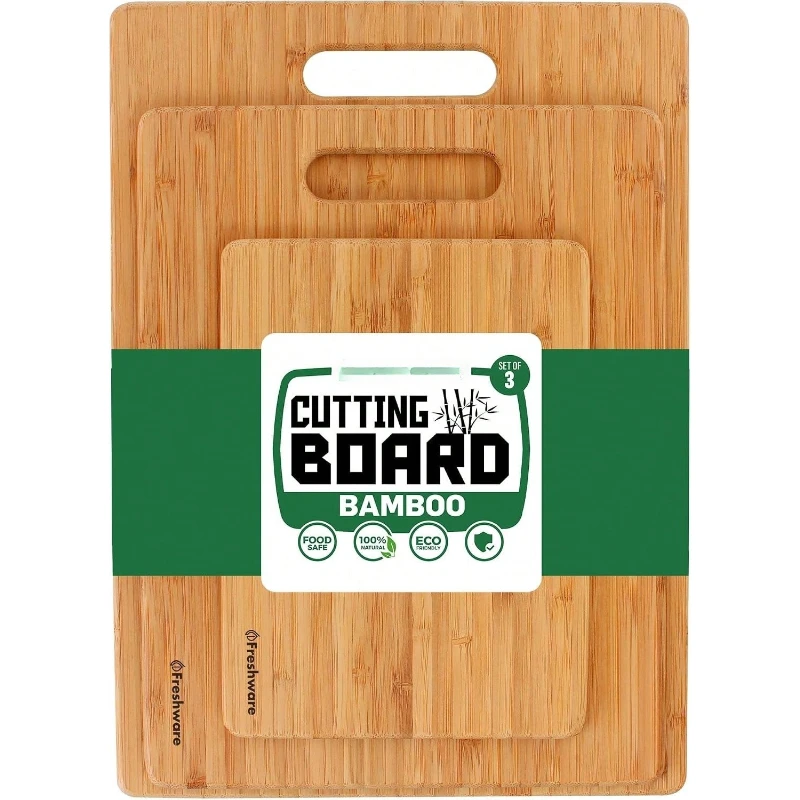 Bamboo Cutting Board Set 3 Wooden Chopping Boards Knife Friendly Hanging Hole for Kitchen Storage
