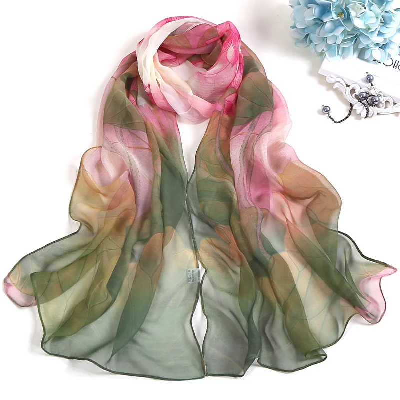 

New Fashion Madam Pretty Scarf Sunscreen Shawl Individuality Lotus Flower Design Georgette Thin Women Scarves Wholesale