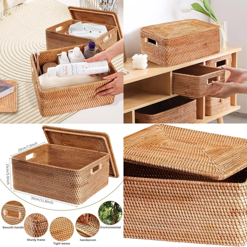 

Большая корзина для хранения из ротанга с крышкой — 11,81 x 7,87 x 5,91