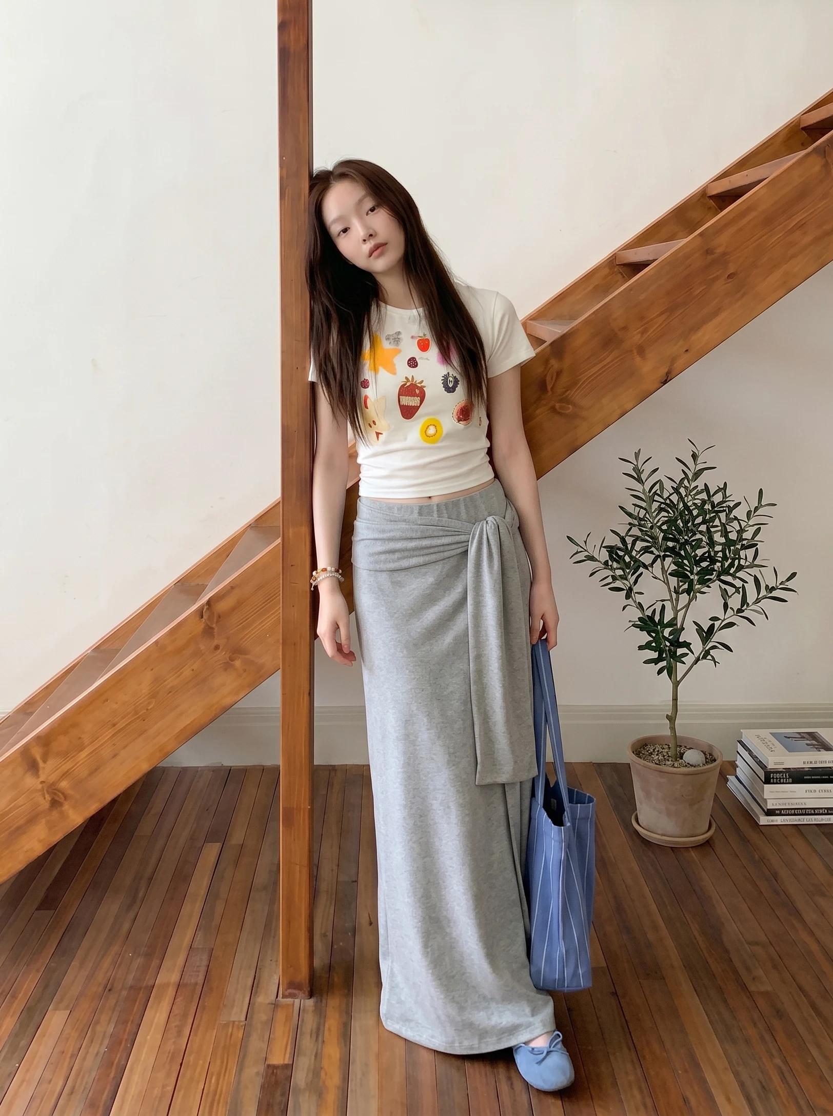 High Waist A-Line Knitted  Skirt Women's Summer New Style Side Waist Tie Design Drapey Midi Skirt Fashionable Girls