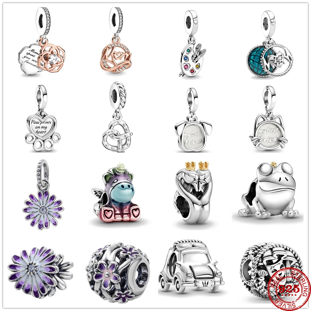 

2021 New 925 Sterling Silver Purple Daisy Frog Cat Dog Car Charm beads fit Pandora charms silver 925 original bracelet Jewelry