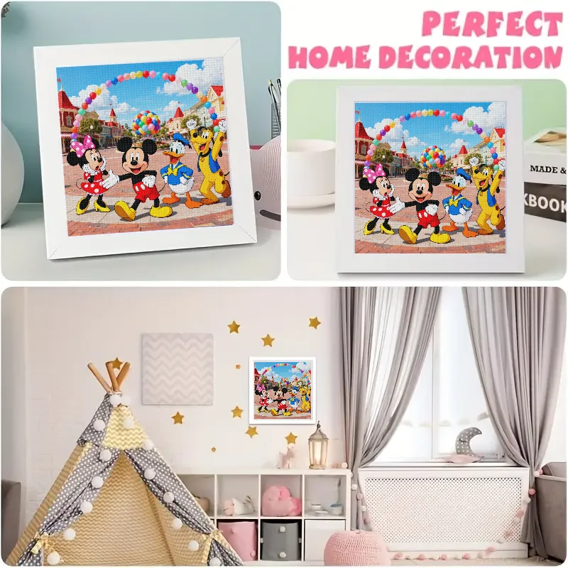 5D Full Drill DIY Diamond Painting Kit, 40x40CM Large Square Rhinestone Art Craft, Featuring Mickey Mouse, Minnie Mouse, Donald