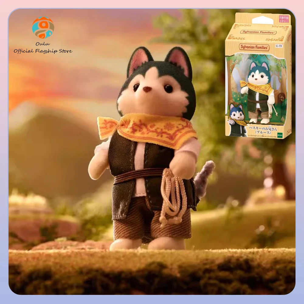 Genuíno sylvanian famílias husky floresta animais boneca meninas fingir jogar cachecol corda bonito cão colecionável boneca figura de ação brinquedos