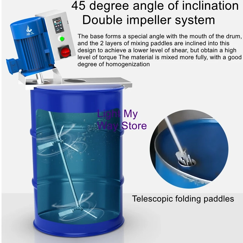 200L frequency conversion speed regulation small mouth opening oil drum drum type stainless steel integrated electric mixer