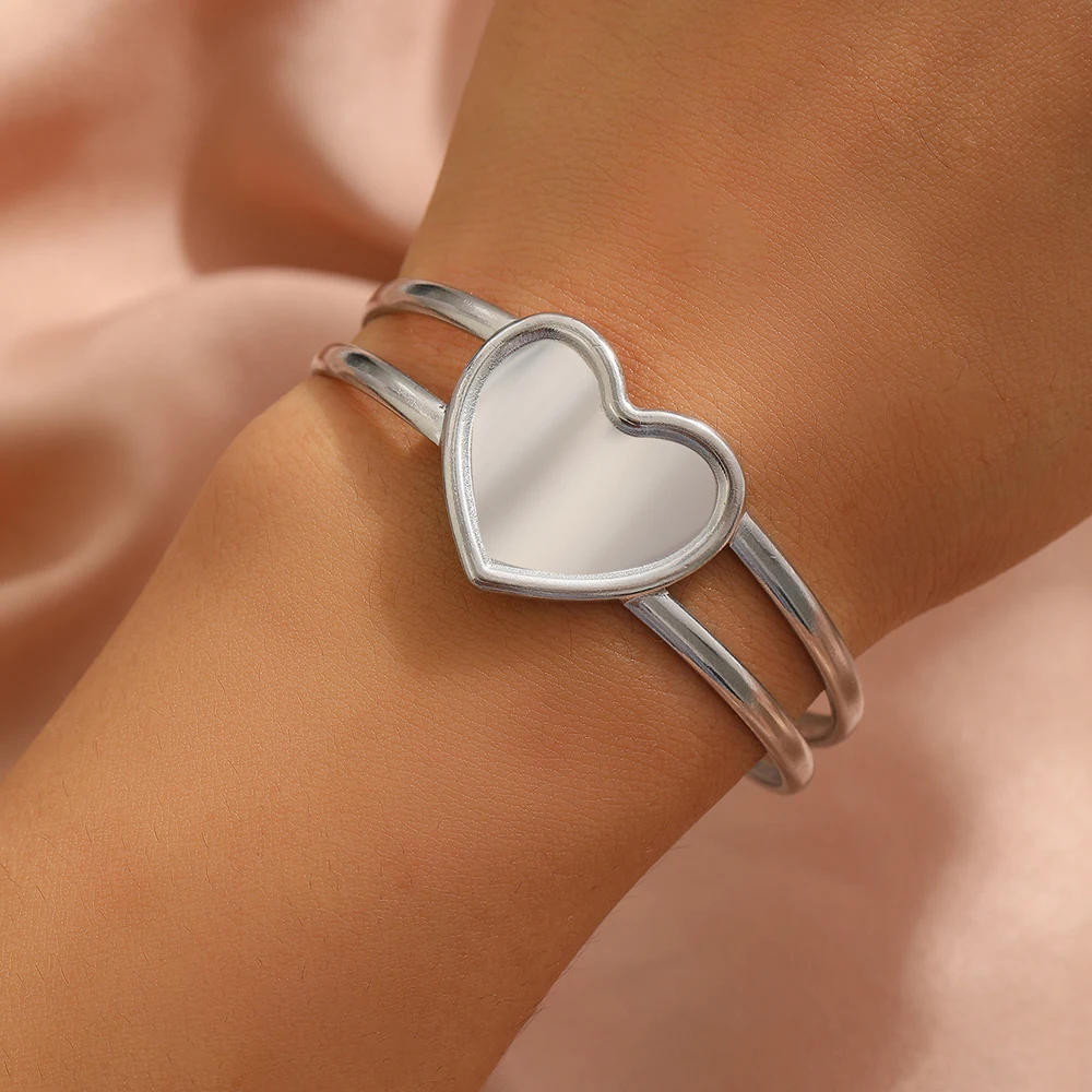 Stainless Steel Bracelet Delicate Romantic Vintage Heart Hollow Open Bangle For Women Jewelry Valentine's Day Anniversary Gift