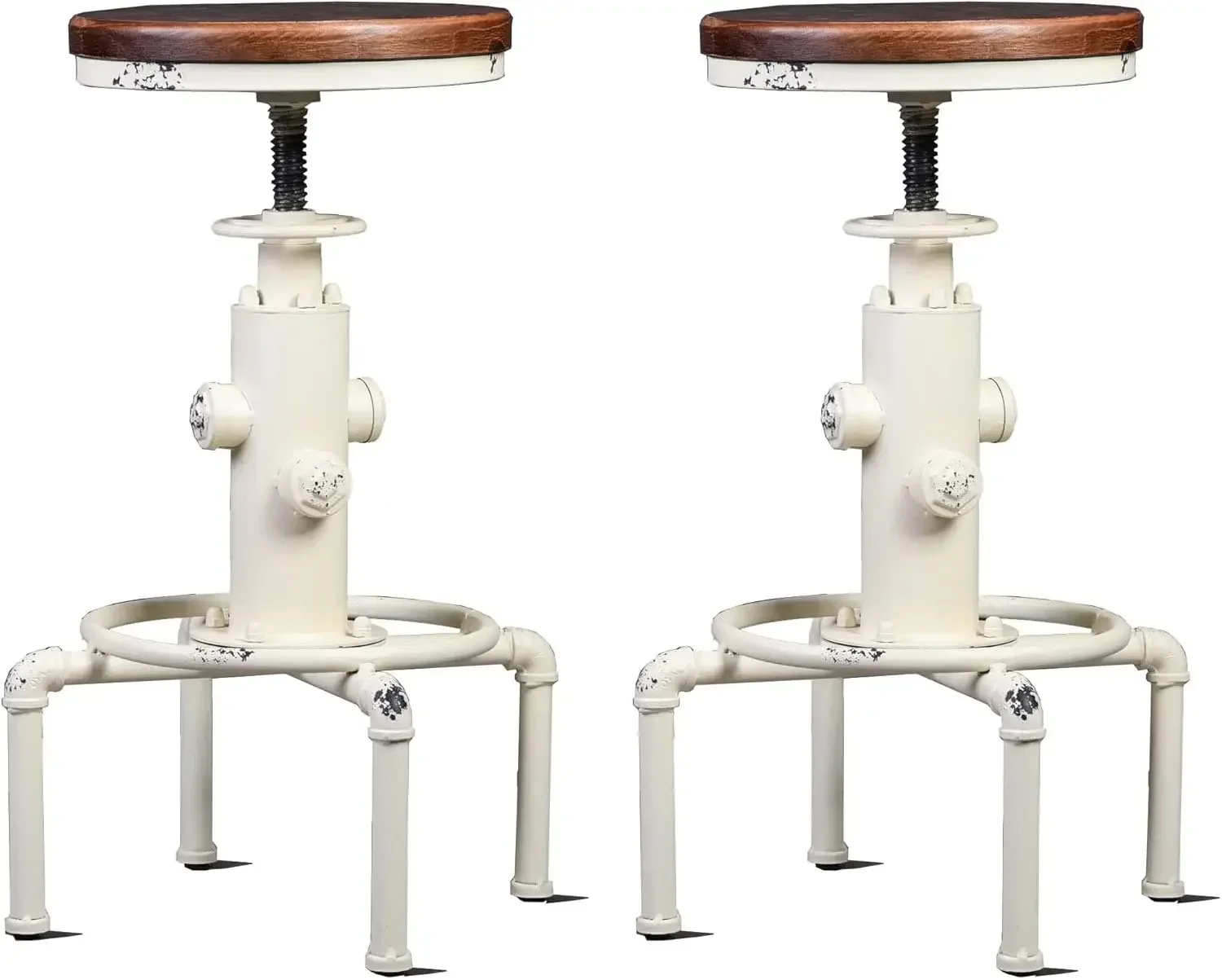 [Best Seller, Limited Stock!]Aged Antique Vintage Industrial Barstool Solid Wood Water Pipe Cafe Coffee Industrial Bar Stool Set