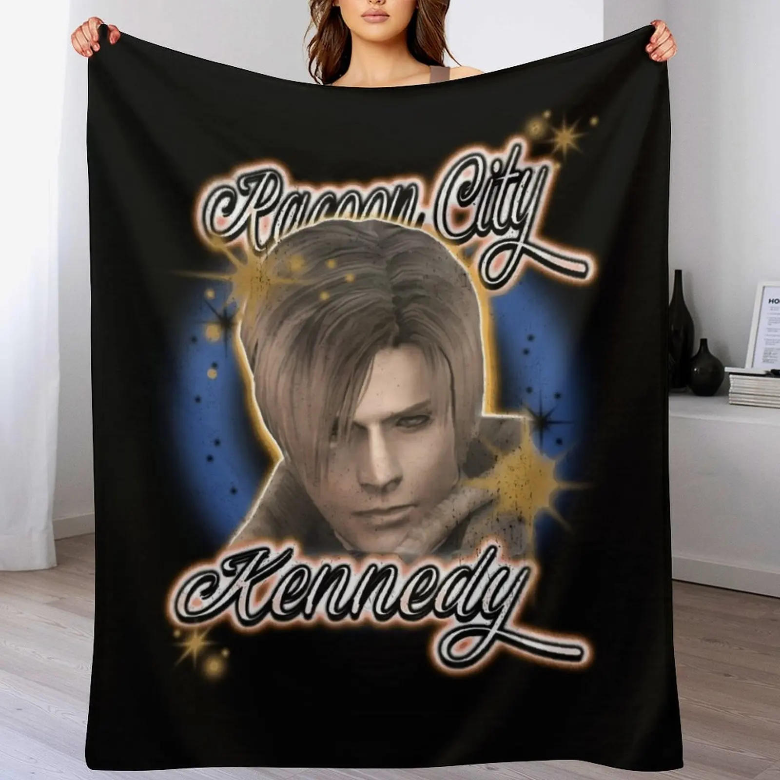

Leon Kennedy Vintage Airbrush \t \t Throw Blanket Soft Big Loose Soft Plaid Retros Blankets