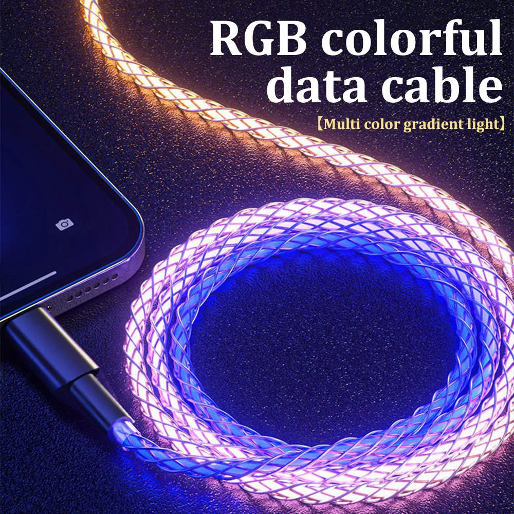 

120W 6A Luminous Gradient Light Fast Charging RGB Breathing Data Cable TYPE-C Charger RGB Color Light Type C Fast Charge Data