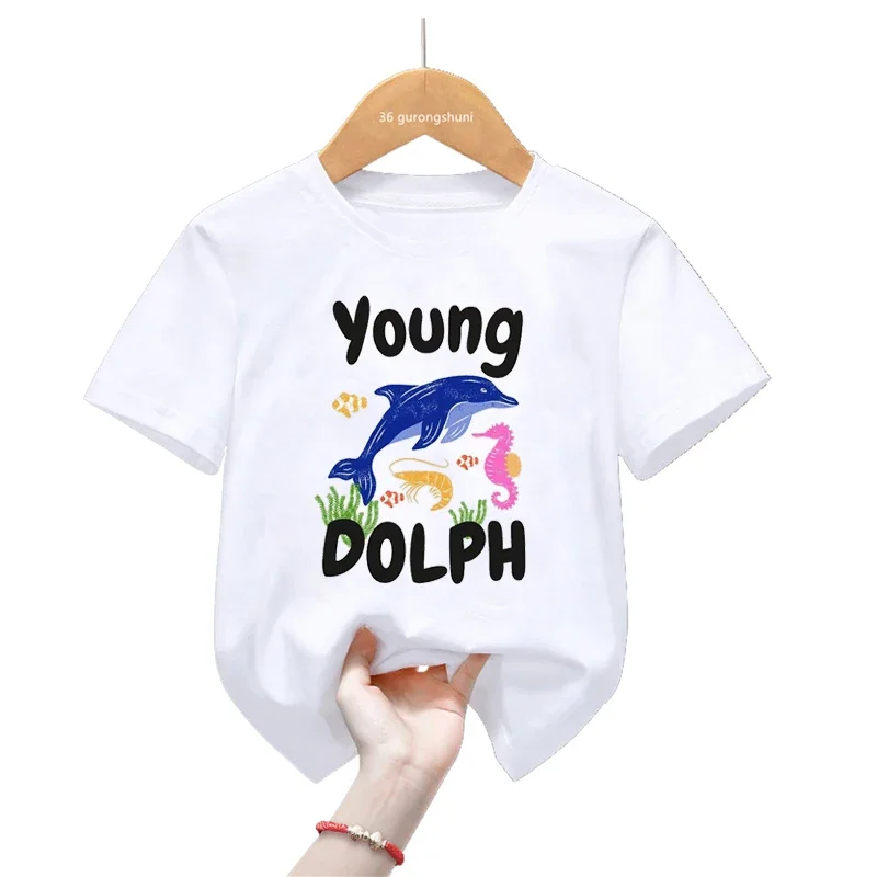 Lovely Young Dolph Graphic Print T Shirt Girls/Boys Watercolor Dolphin Kids Clothes Summer Tops Tee Shirt Harajuku Shirt