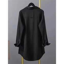 Oversized Lazy Style Loose Slim Solid White Black Med-Long Shirt French Gentle Top Fashion Casual Women's Spring Autumn Blouse