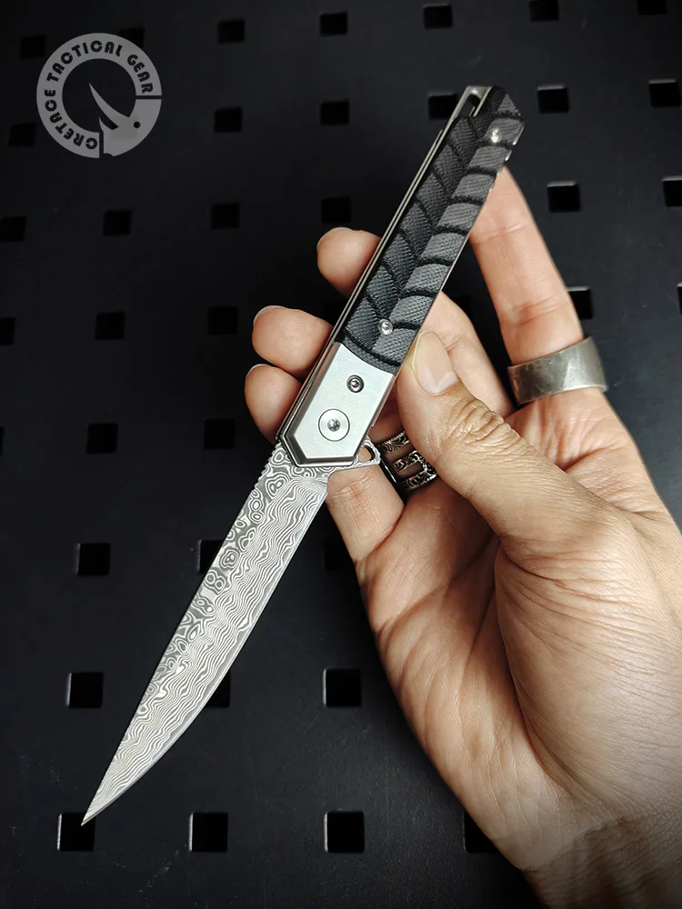 

CRETACE KNIVES 'Squama' Series VG-10 Damascus Folding Blade G10 EDC Self Defense Ball Bearing Pocket Knife Combat Jackknife