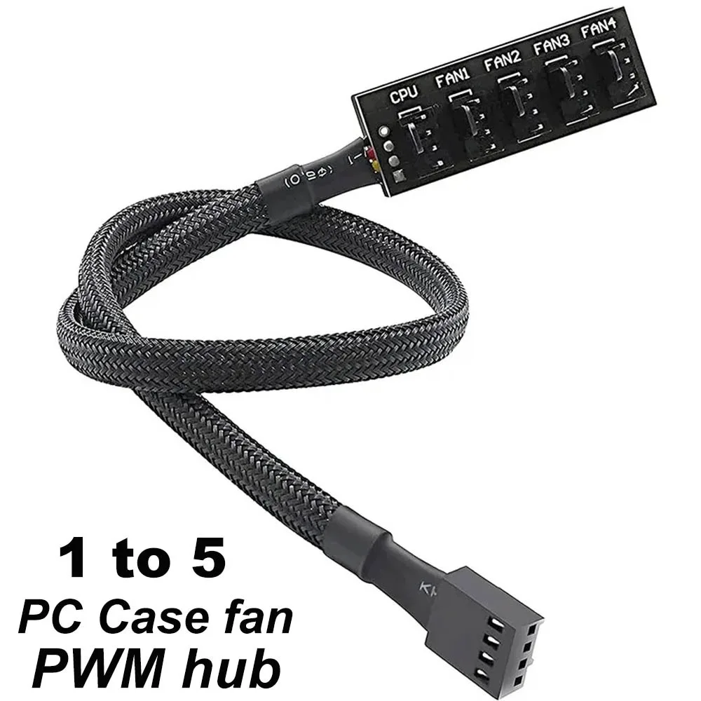 1 to 5 Way PWM Fan Hub 4Pin High‑Performance CPU Chassis Cooling Fan Extension Power Splitter Adapter For Desktop PC Computer