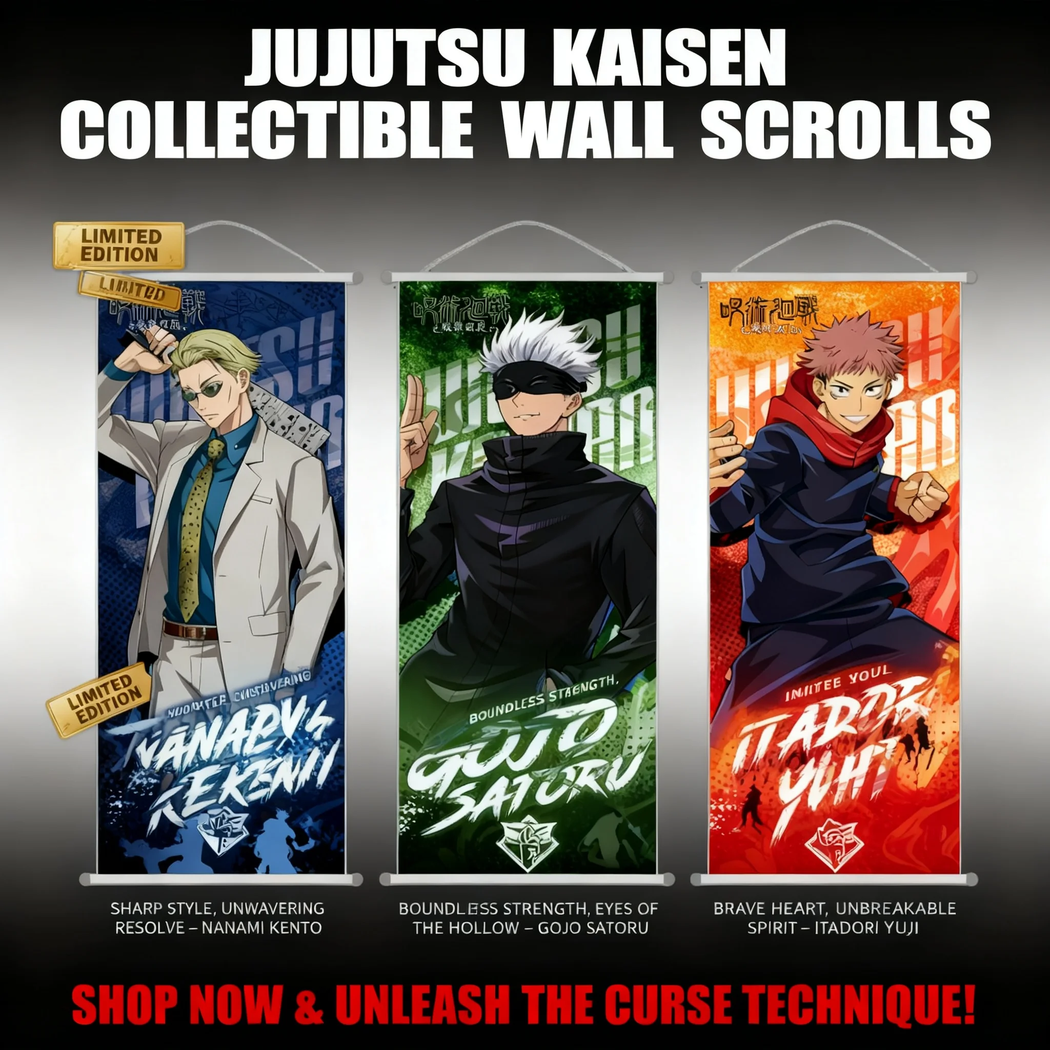

Jujutsu Kaisen Anime Poster Gojo Satoru Long Scroll Hanging Painting Room Decor Wall Art Holiday Birthday Gift for Fans Home