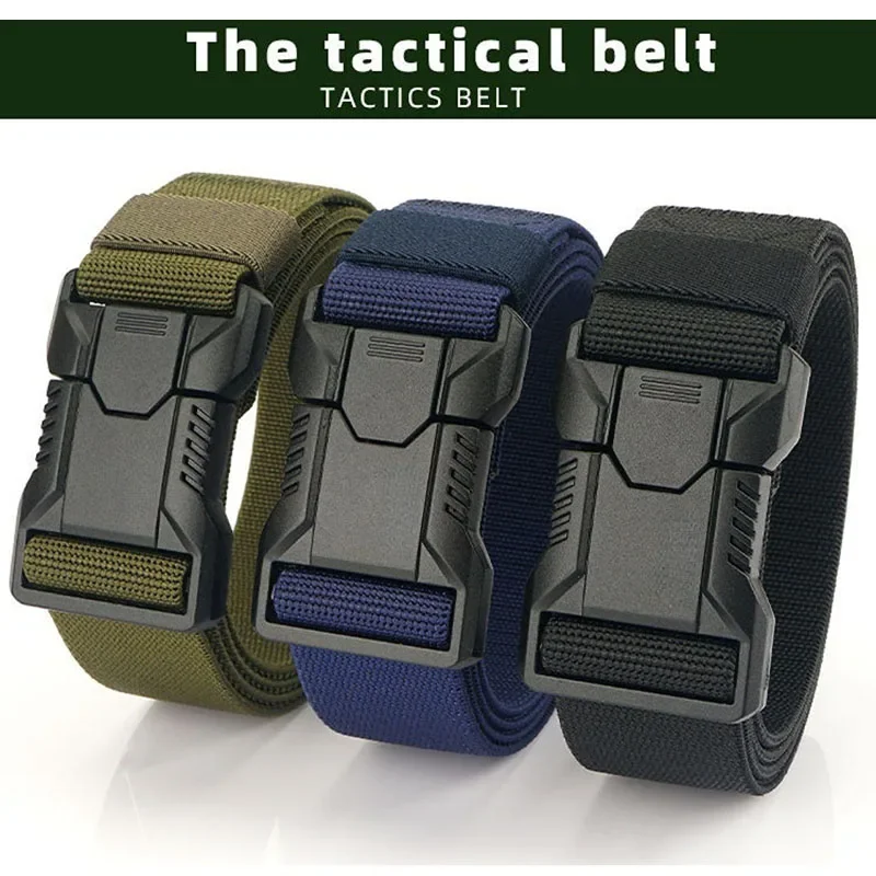New Aluminum Alloy Quick Release Pluggable Buckle Elastic Belts for Men Durable Tactical Belt Cowboy Outdoor Army Belt Hunting