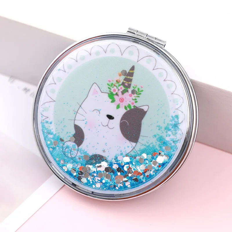 Quicksand Makeup Round Mirror Cute Girl Cartoon Double-sided Mirror Portable Makeup Mirror Creative Home Decoration Accessories