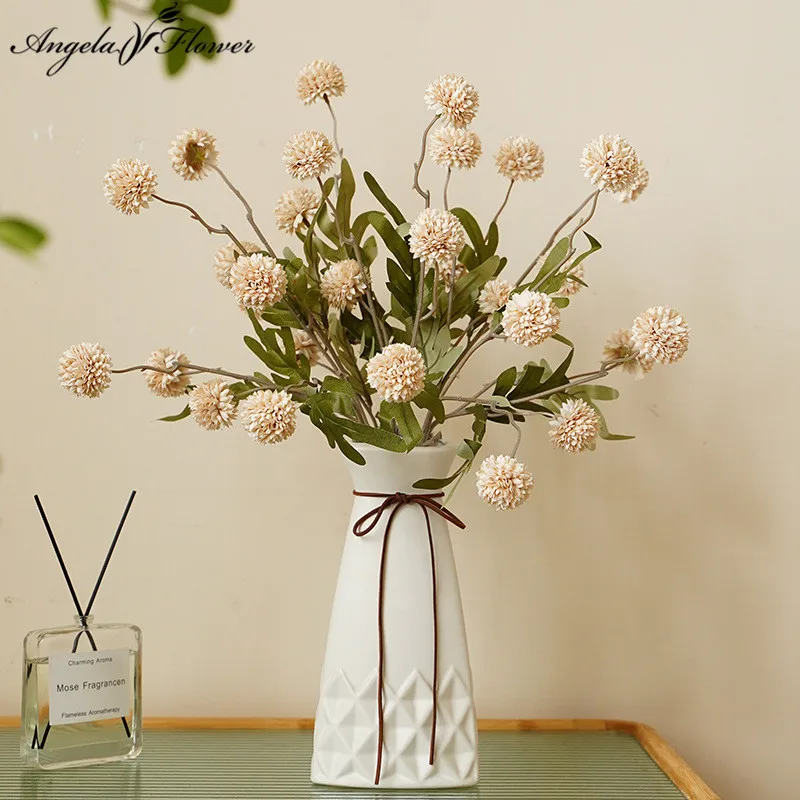 Dandelion Flower Bouquet, Silk Small Daisy Pompon Ball, Wedding Floral Arrangement, Home Table Decor, Photo Prop, 5 Heads