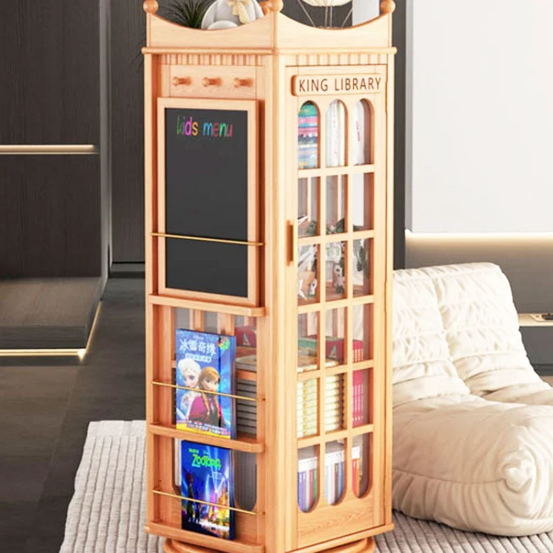 

Crown Rotating Bookshelf 360 Degrees Bookcase Red Oak Solid Wood Large Capacity