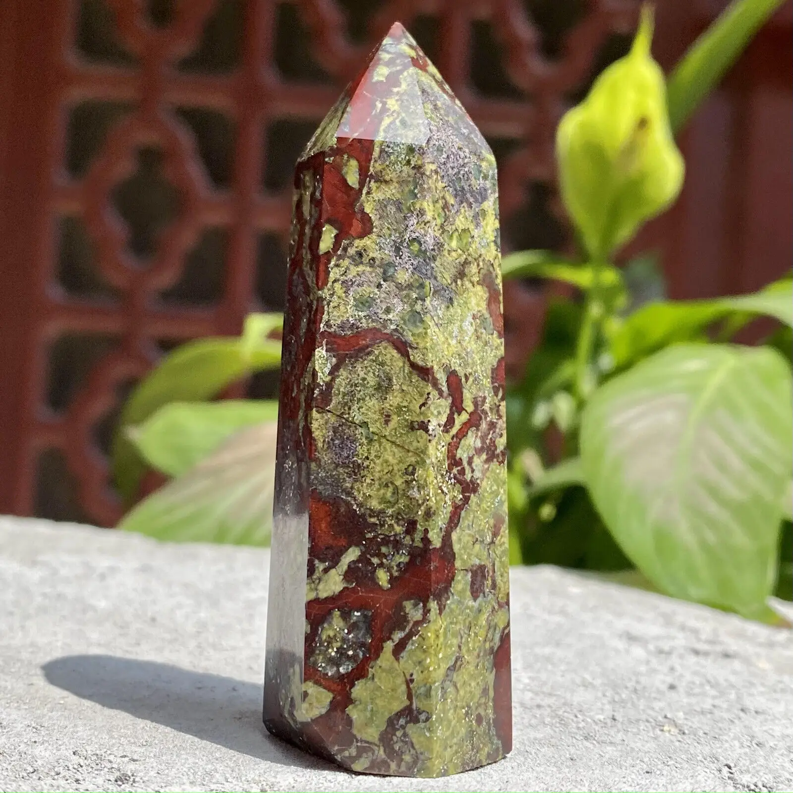 Natural Dragon Blood Stone Quartz Crystal Obelisk Wand point Healing