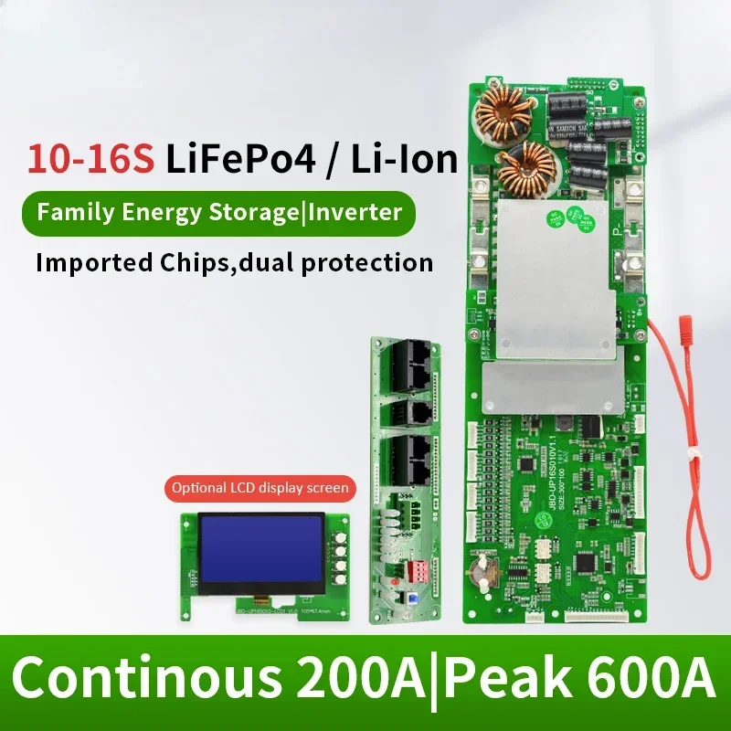 UP16S010 Energy Storage 15S 16S 48V LiFePO4 Li-ion 100A 150A 200A Smart BMS With UART 485 CAN LCD