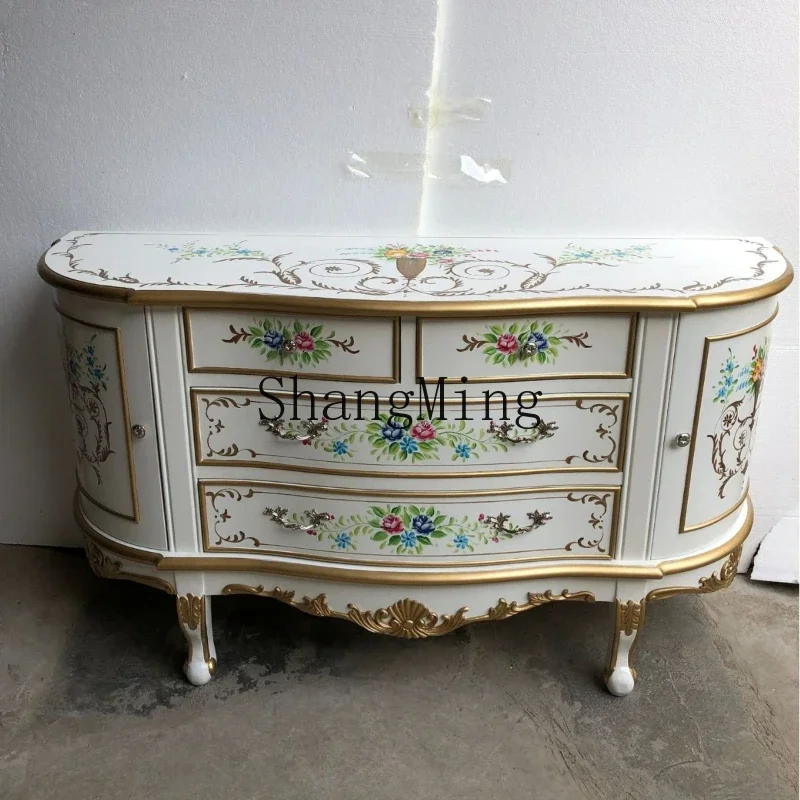 SM home high-end solid wood chest of drawers painted semi-circular entrance living room sideboard