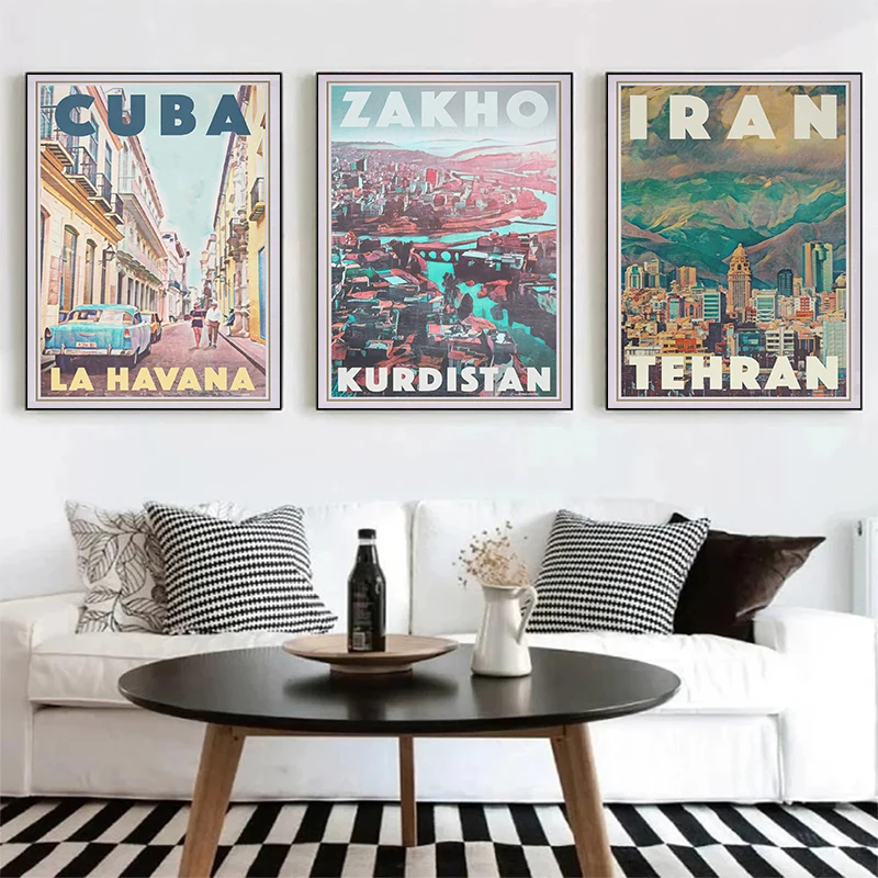 Bangkok Reykjavic San Francisco City Travel Posters and Prints Canvas Printing Retro Wall Art Picture for Living Room Home Decor