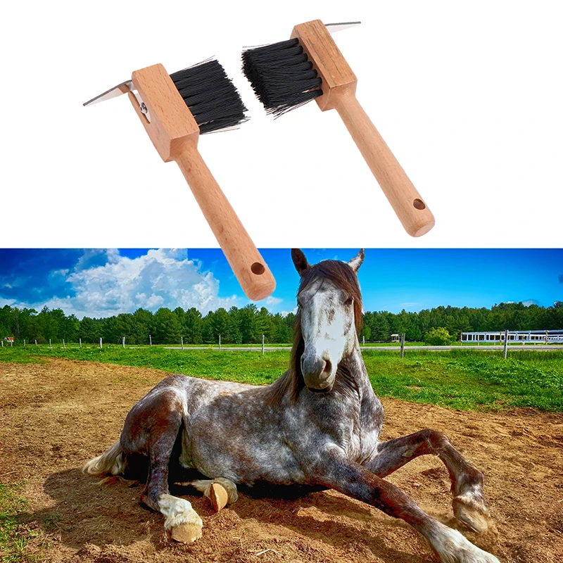 Cure-sabot portable en caoutchouc avec brosse, kit de toilettage pour cheval, doux au toucher, manche en bois