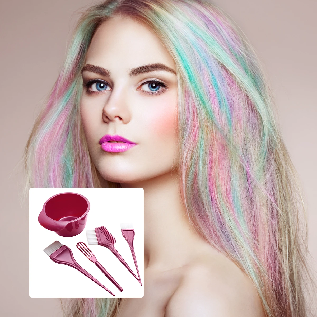 

1 Set Coloring Kit Durable Bristles Brush Dye Bowl Stirrer All Hair Types Long Short Curly Straight Professional Beginner Use