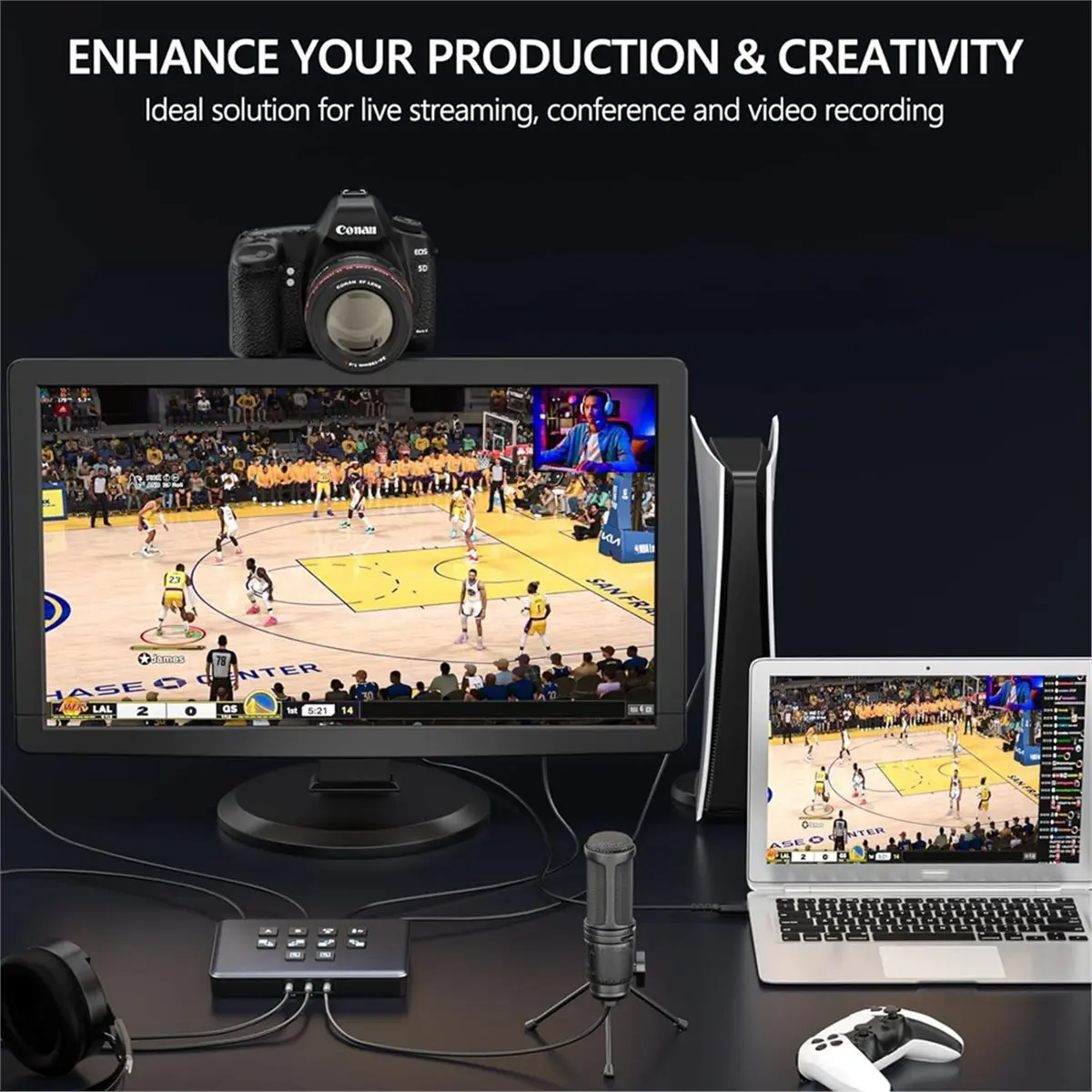 Video Switcher, Dual 4K -Compatible Input Capture Card, USB 3.0 Audio Video Capture Card -Compatible Switcher