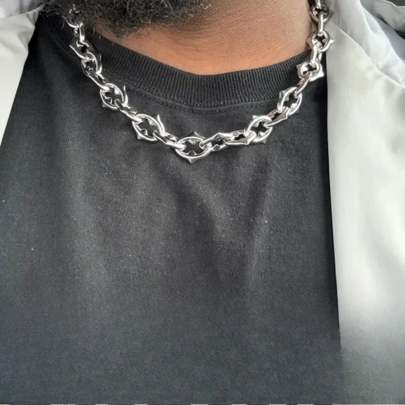 1pc Punk Gothic Style Knotted Thorn Necklace  Men's Hip-hop Street Silver Color Clavicle Chain Jewelry Trendy Party Accessories