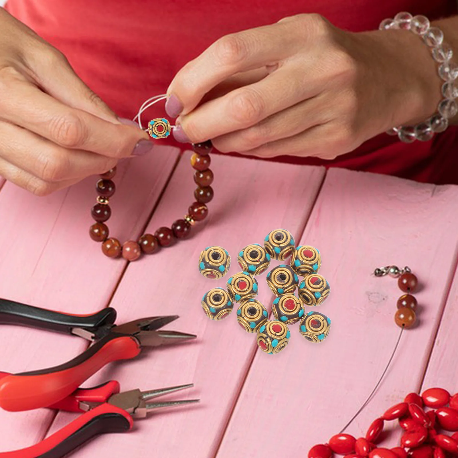 

12Pcs Tibetan Brass Spacer Beads Large Hole Loose Beads Charms for DIY Necklace Keychain Jewelry Making