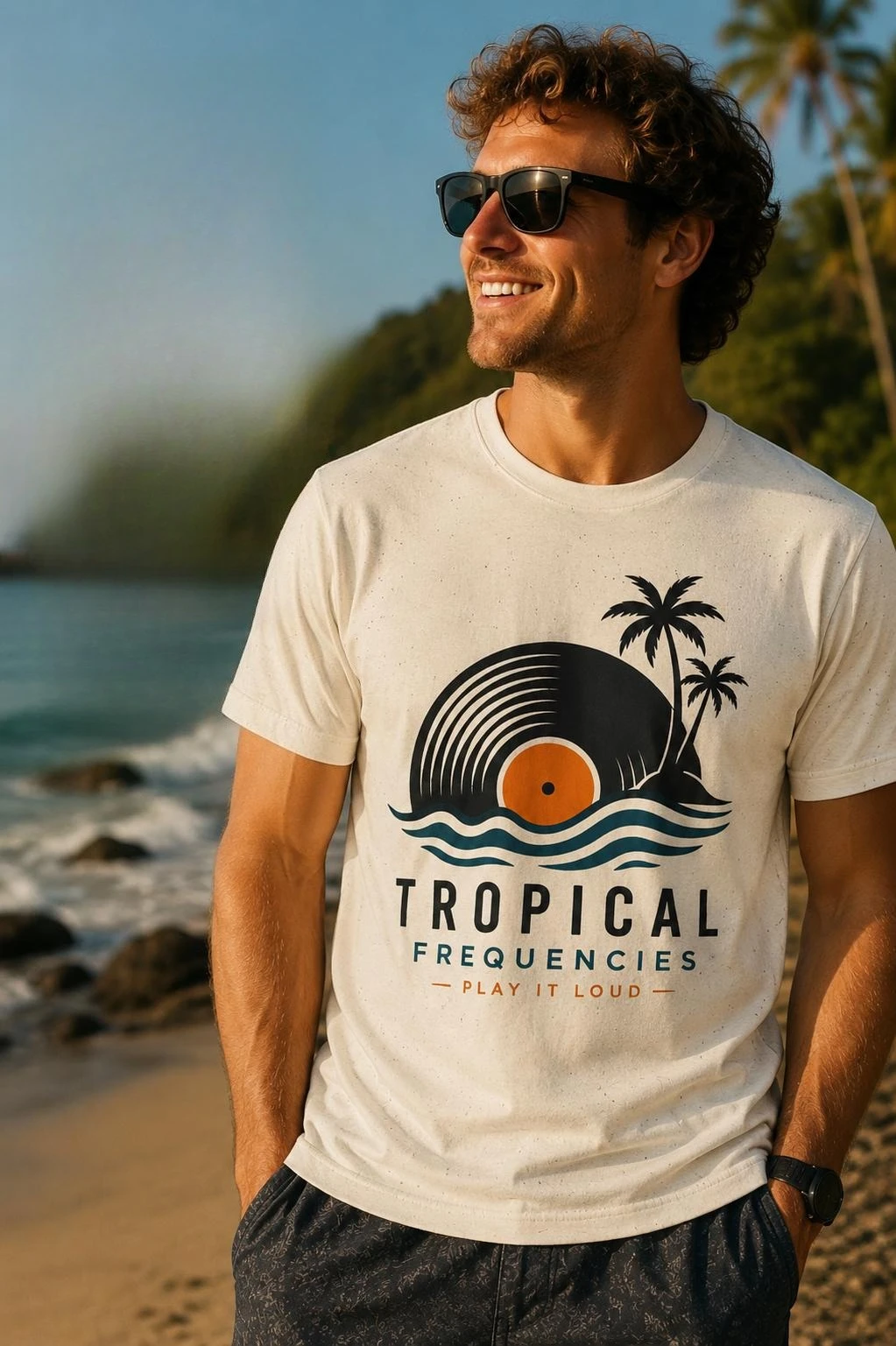 Tropical Frequencies Shirt, Beach Music Shirt, Vinyl Record Graphic Tee, Tropical Beach T-Shirt, Island Vacation Shirt