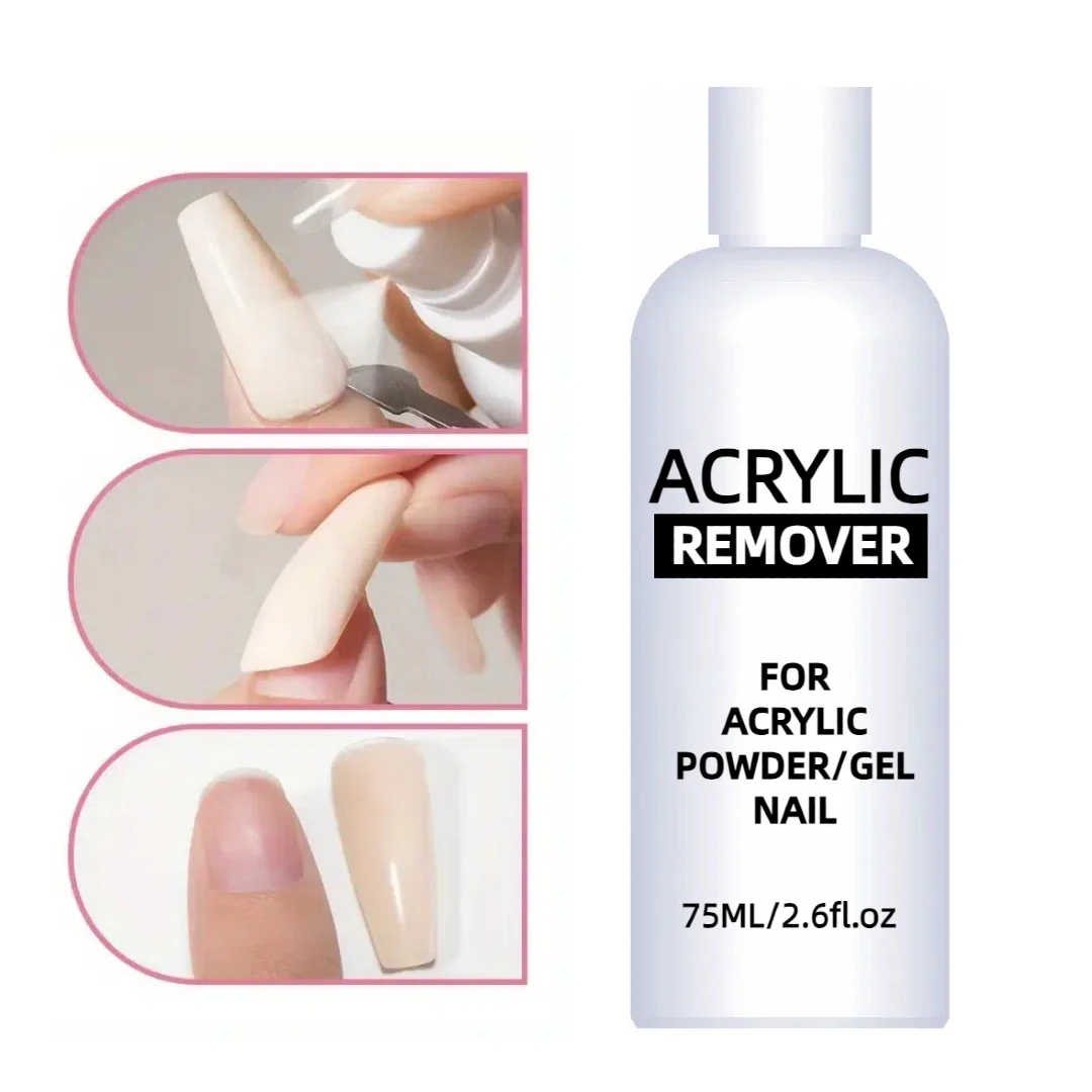 2.6OZ Acrylic Remover Liquid 10 Pieces Nail Polish Remover Caps Remover Clips for Nail Art Anti-Slip Plastic Clips