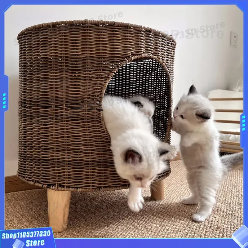 Hand Woven Willow Vine Cat Villa Custom Pet House Natural Wood Cage Small Animal Bed All Season Nest for Cats and Kitties