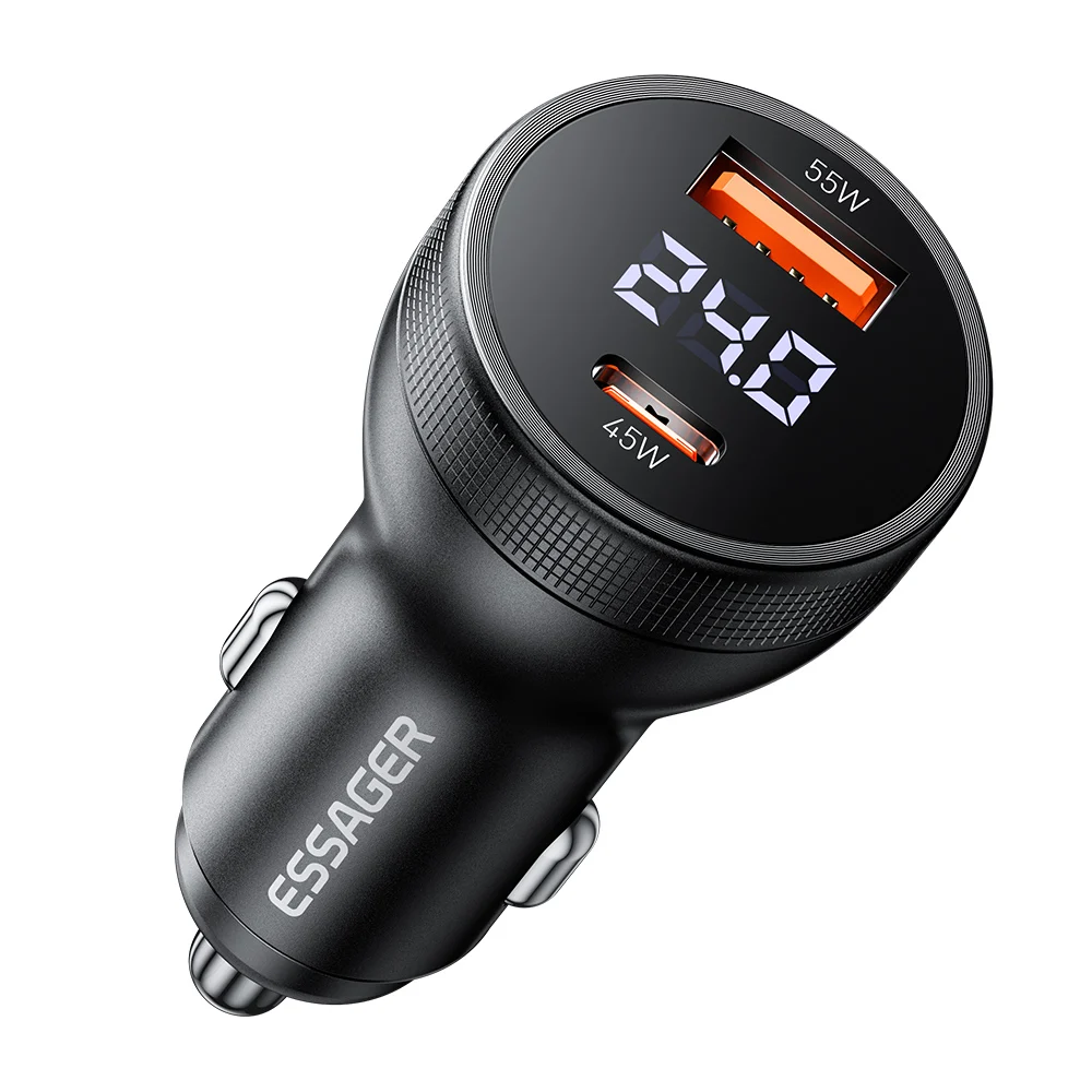 Ładowarka samochodowa Essager 100W USB C PD3.0 Szybkie ładowanie Cyfrowy wyświetlacz Szybkie ładowanie do iPhone 15pro Samsung Xiaomi MacBook Laptop — zdjęcie produktu 7