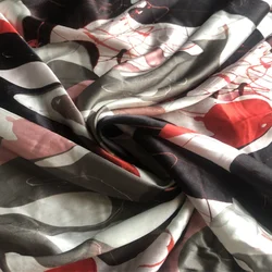 1 meter 95% Mulberry Silk 5% Spandex 21 momme Heavy Charmeuse Silk Fabric Gray Lines Printed 135cm 53